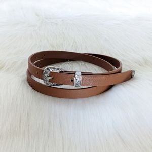 Cognac western buckle faux leather adjustable belt